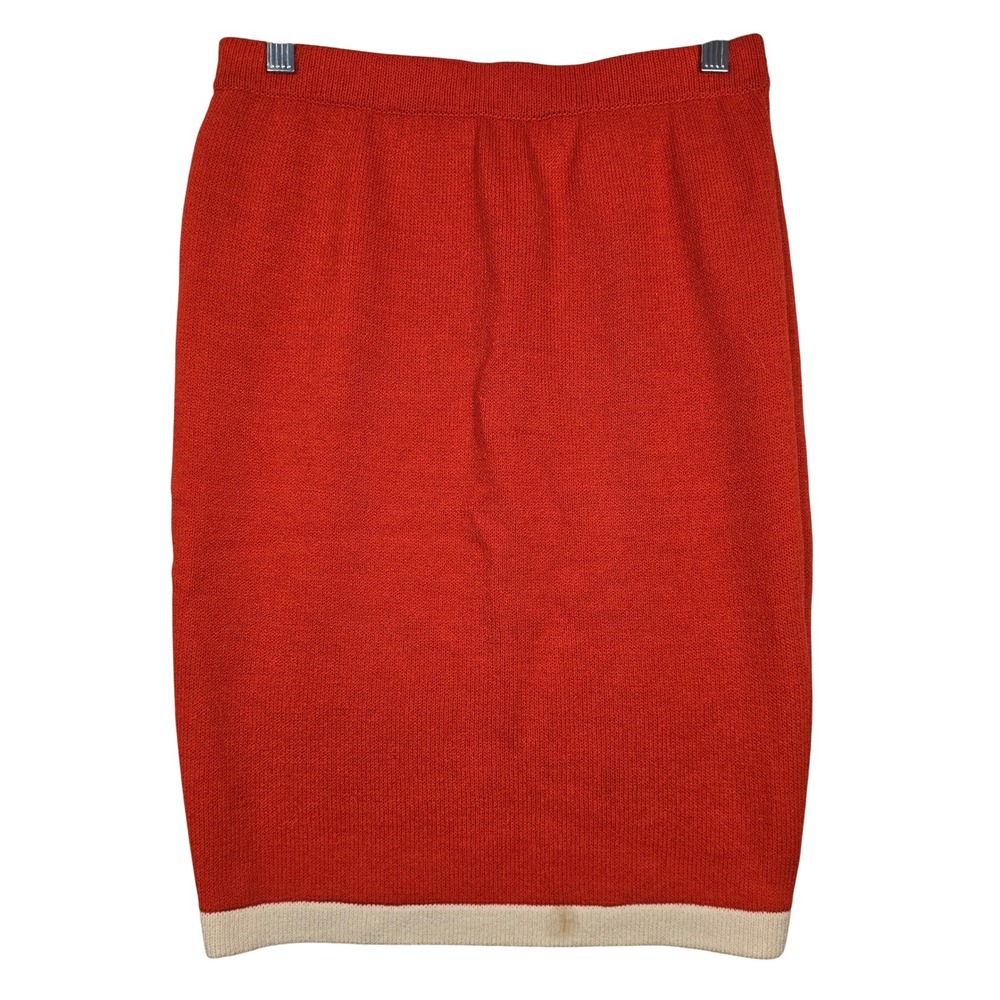 St. John Marie Gray Santana Knit Orange Pencil Skirt Size 4 Cream Trim *FLAW*
